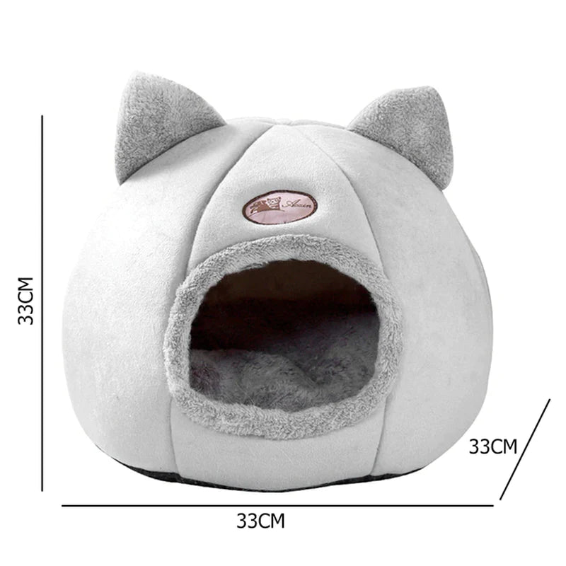 Warm Comfort Cat Bed - Winter Cozy Cave Tent for Small Dogs & Cats, Indoor Pet Basket & Mat